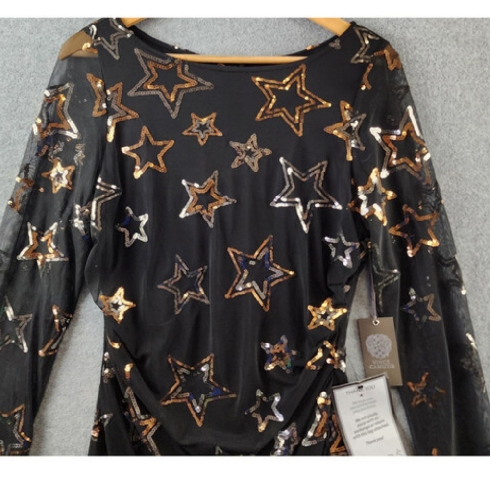 Vince Camuto NWT Black Sequin Star Mesh Dress 8 - Picture 5 of 8